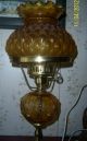 Vintage Glass Table Lamp Made In Italy Amber Color Rose Design Marble Base Lamps photo 1