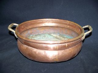 Antique Copper Oval Casserole 2 Handle Pan Turkey photo