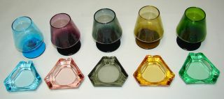 Stunning Colorful And Matching German Art Deco Schnapps & Ashtray Set photo