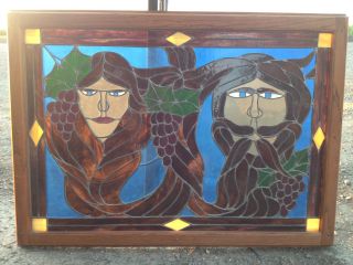 Antique Stained Glass Window Of Baccus The Wine God And Goddess/1970s Custom photo