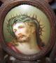 Antique German Porcelain Plaque Jesus Christ Carved Wood Frame Mtc Estate Other photo 1