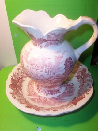 Ewer & Bowl_pitcher_ River - Castle Design _burgundy Color (1605) photo