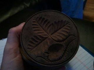 Antique Wood Butter Mold With Leaf And Nut Pattern photo