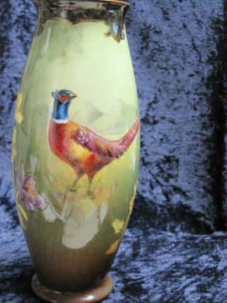 Royal Bonn Hand Painted Pheasant And Floral Artist Signed Vase C.  1910 photo