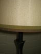 Mid Century Modern American Brass & Linen Laurel Lamp Olive Patina Finial Shade Lamps photo 3