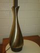 Mid Century Modern American Brass & Linen Laurel Lamp Olive Patina Finial Shade Lamps photo 8