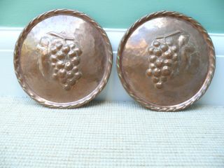 Pr 19thc Arts & Crafts Copper Chargers With Grapes On Vine photo