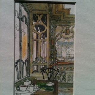 Paris Watercolor Print - Le Bouillon Cafe Interior Brasserie - Pierre Deux photo