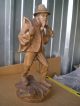 Antique Oversize Hand Carved Statuary.  Mountain Man With Pipe / Wood / Sharp Carved Figures photo 2