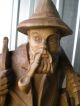 Antique Oversize Hand Carved Statuary.  Mountain Man With Pipe / Wood / Sharp Carved Figures photo 3