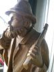 Antique Oversize Hand Carved Statuary.  Mountain Man With Pipe / Wood / Sharp Carved Figures photo 8