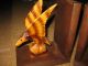 Vintage Folk Art Carved Wood Eagle Bookends With Glass Amber Eyes Carved Figures photo 2