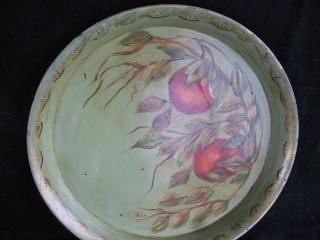 Americana Unusual Design Red Apples & Branch Tole Tray Signed Bhm 1950 ' S? photo