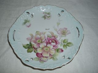 Handpainted Porcelain Handled Dish With Cut Outs Signed photo