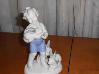 Darling German Porcelain Figurine Boy With Rabbits Gerold Porzellan Bavaria photo
