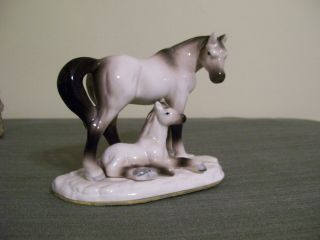 Antique Porcelain Gray Horse Mare And Foal Figurine Excellent photo