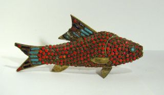 Antique Brass Stone Studded Fish Wow photo