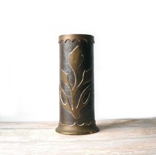 Vintage Arts & Crafts Hammered Copper Brass Vase photo