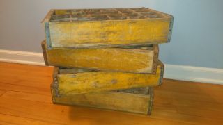 4 Yellow Shabby Yard Art Coke Coca Cola Wood Wooden Soda Pop Crate Crates Case photo