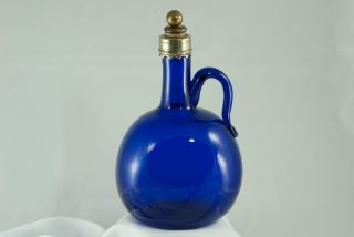Handblown,  Pontil,  Cobalt,  Applied Handle,  Decanter,  Glass Bottle - Antique photo