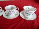 Golden Crown E & R Bone China England Set 4 Cups & 4 Saucers Pink Flowers Cups & Saucers photo 2