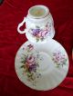 Golden Crown E & R Bone China England Set 4 Cups & 4 Saucers Pink Flowers Cups & Saucers photo 3