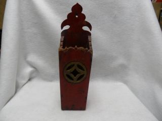 Antique Federal Period Red Paint Wooden Carved Candle Box Matchstick Holder photo