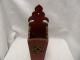 Antique Federal Period Red Paint Wooden Carved Candle Box Matchstick Holder Primitives photo 1