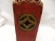 Antique Federal Period Red Paint Wooden Carved Candle Box Matchstick Holder Primitives photo 2