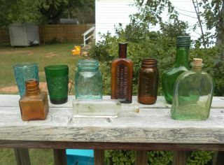 9 Small Antique Glass Bottles And Jars photo