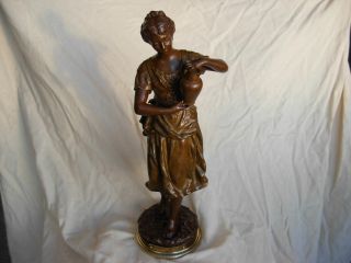 Antique French Spelter Statue For Mantel Clock,  Signed,  Later 19th Century. photo