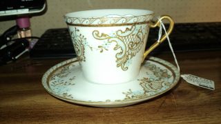 1891 Victorian Handpainted Cup And Saucer Limoges photo