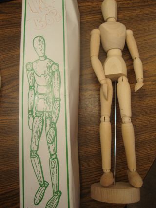 New Vintage Artists Model Articulated Mannequin Jointed Wood Sculpture In Box photo
