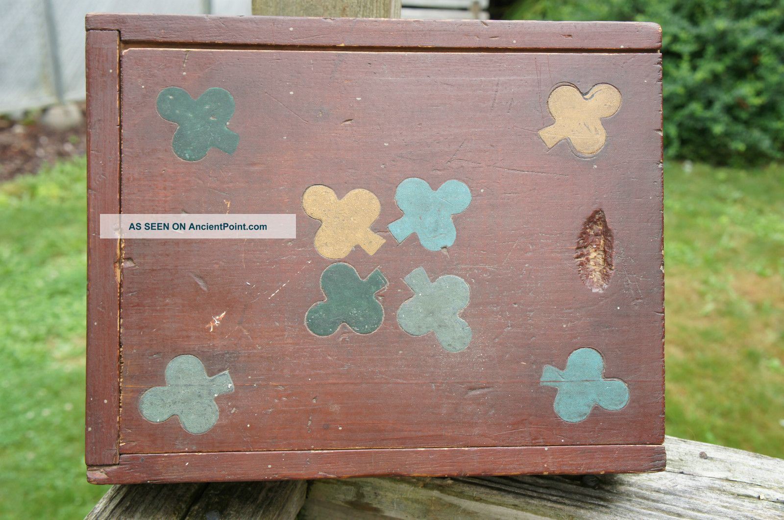 Antique Sliding Lid Document Or Candle Box Paint All Sides 19c Boxes photo