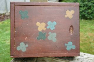Antique Sliding Lid Document Or Candle Box Paint All Sides 19c photo