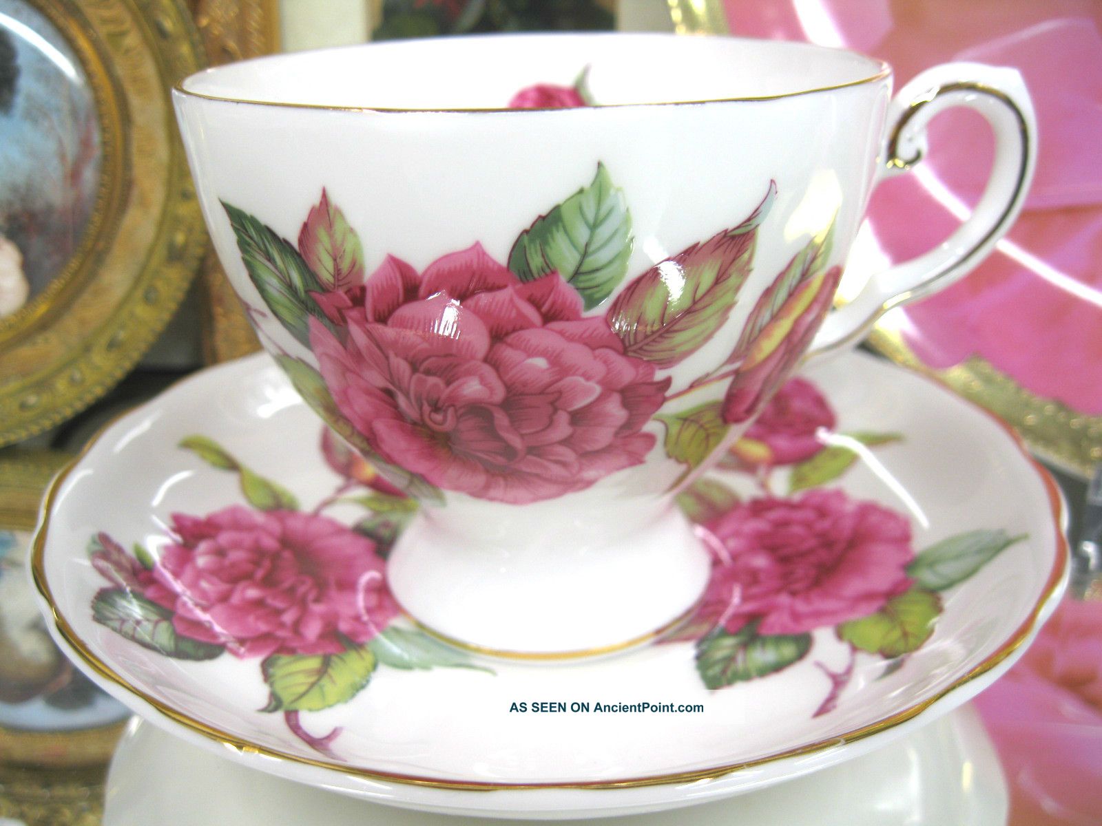 Tuscan Tea Cup And Saucer Duo Camellia Pattern Hpt Flowery Cups & Saucers photo