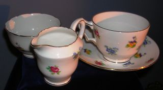 Vintage Crown Staffordshire Tea Cup And Saucer & Creamer & Cup photo