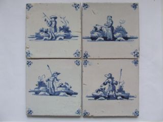 4 Lovely Dutch Delft Tiles With Shepherds +++++++++++++ photo