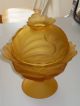 Vintage Frosted Floral Amber Glass Lidded Compote/bowl/candy Dish Compotes photo 3