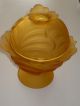 Vintage Frosted Floral Amber Glass Lidded Compote/bowl/candy Dish Compotes photo 5