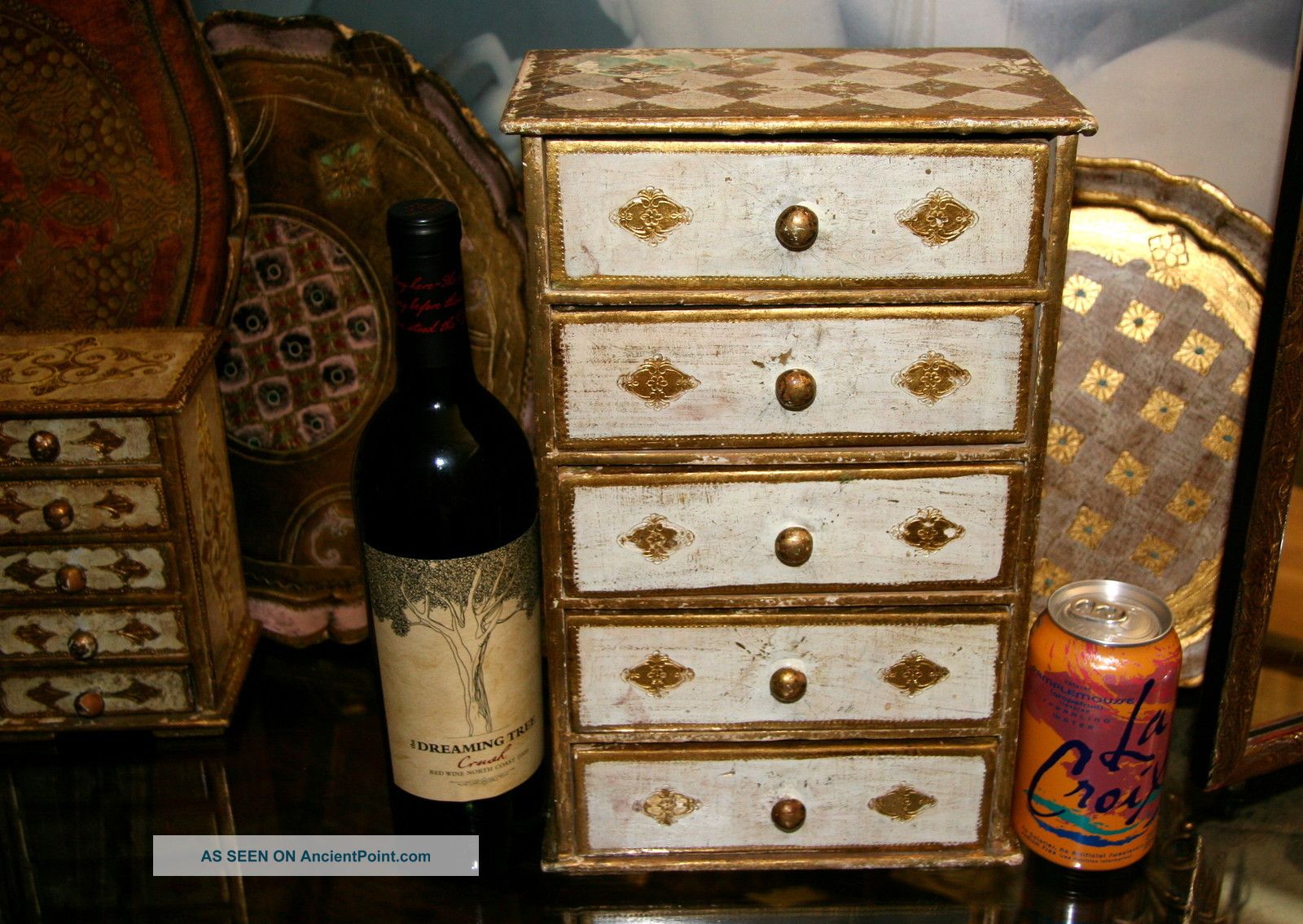 Largest Vintage Italian Florentine Gold Gilt White Wood Tole Chic Jewelry Box Boxes photo