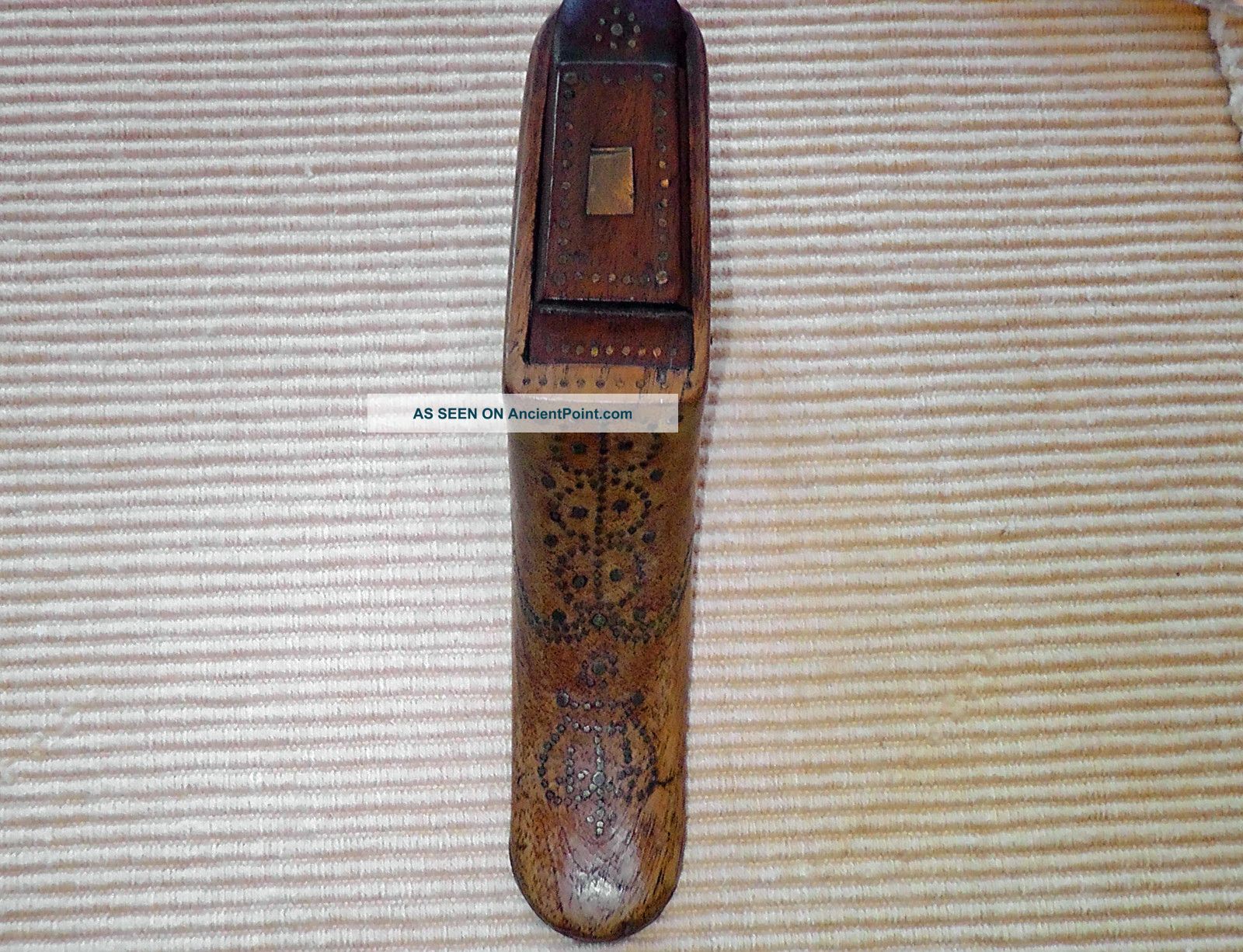 Large Wood Snuff Shoe,  Brass Square On Hinged Lid,  Brass Cleats On Heel And Toe Boxes photo