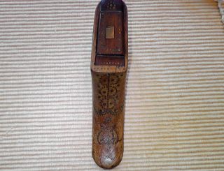 Large Wood Snuff Shoe,  Brass Square On Hinged Lid,  Brass Cleats On Heel And Toe photo