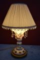 Antique Art Deco Glass Lamp White Porcelain Pink Flowersunique Teardrop Crystals Lamps photo 1