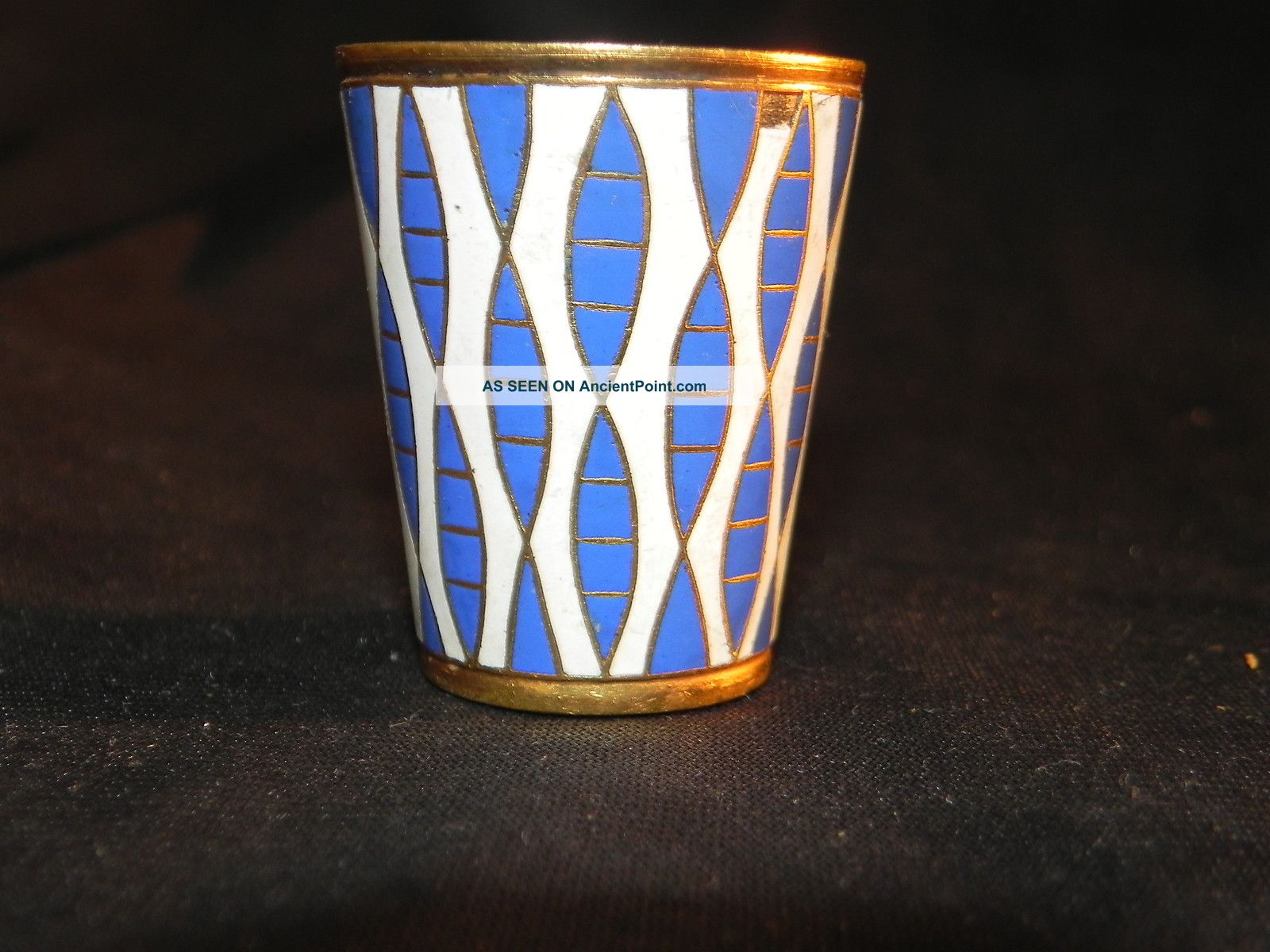 Enameled Imperial Russia Vodka Cup Masterpiece Gold Blue & White Metalware photo