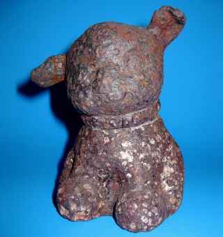 Antique Rusty Hubley Fido Cast Iron Dog Bank Carved Lava Rock Art Sculpture Cool photo
