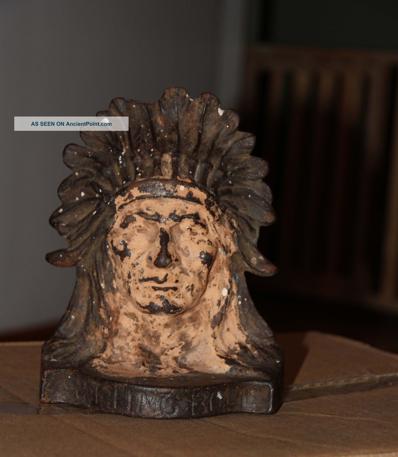 Antique Cr 1915 Cast Iron Chief Sitting Bull Bookend Native American Indian Rare Metalware photo