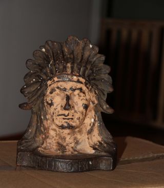 Antique Cr 1915 Cast Iron Chief Sitting Bull Bookend Native American Indian Rare photo