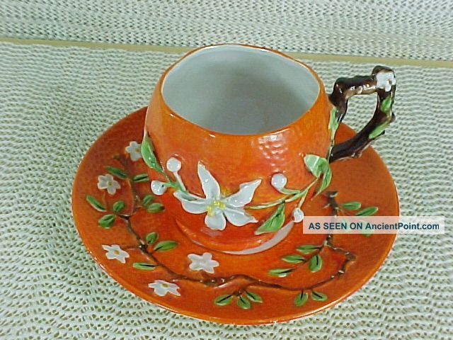 Antique Wheelock Dresden Germany Orange Blossom Cup & Saucer Orange Peel 1800s Cups & Saucers photo