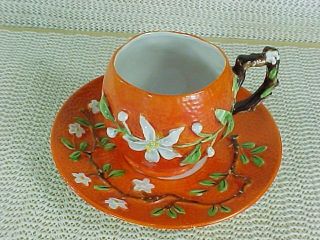 Antique Wheelock Dresden Germany Orange Blossom Cup & Saucer Orange Peel 1800s photo